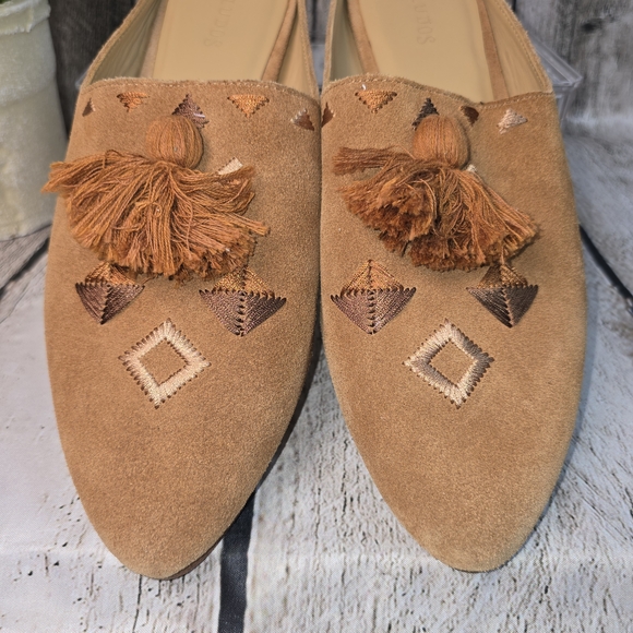 SOLUDOS WOMENS BROWN PALAZZO SUEDE MULES SOUTHWEST EMBROIDERY WOMENS 9 - Picture 7 of 8